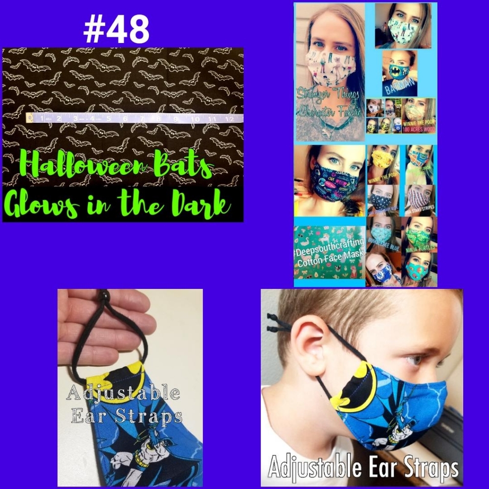 Halloween glow in the dark bats face mask adjust